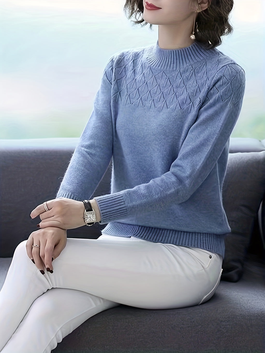 Viscose Sweater Pullover Women Plus Size Round Neck Long Sleeve Knit Top Spring Fall – Elegant Solid Color Stretch Casual Formal Shirt S-XXL