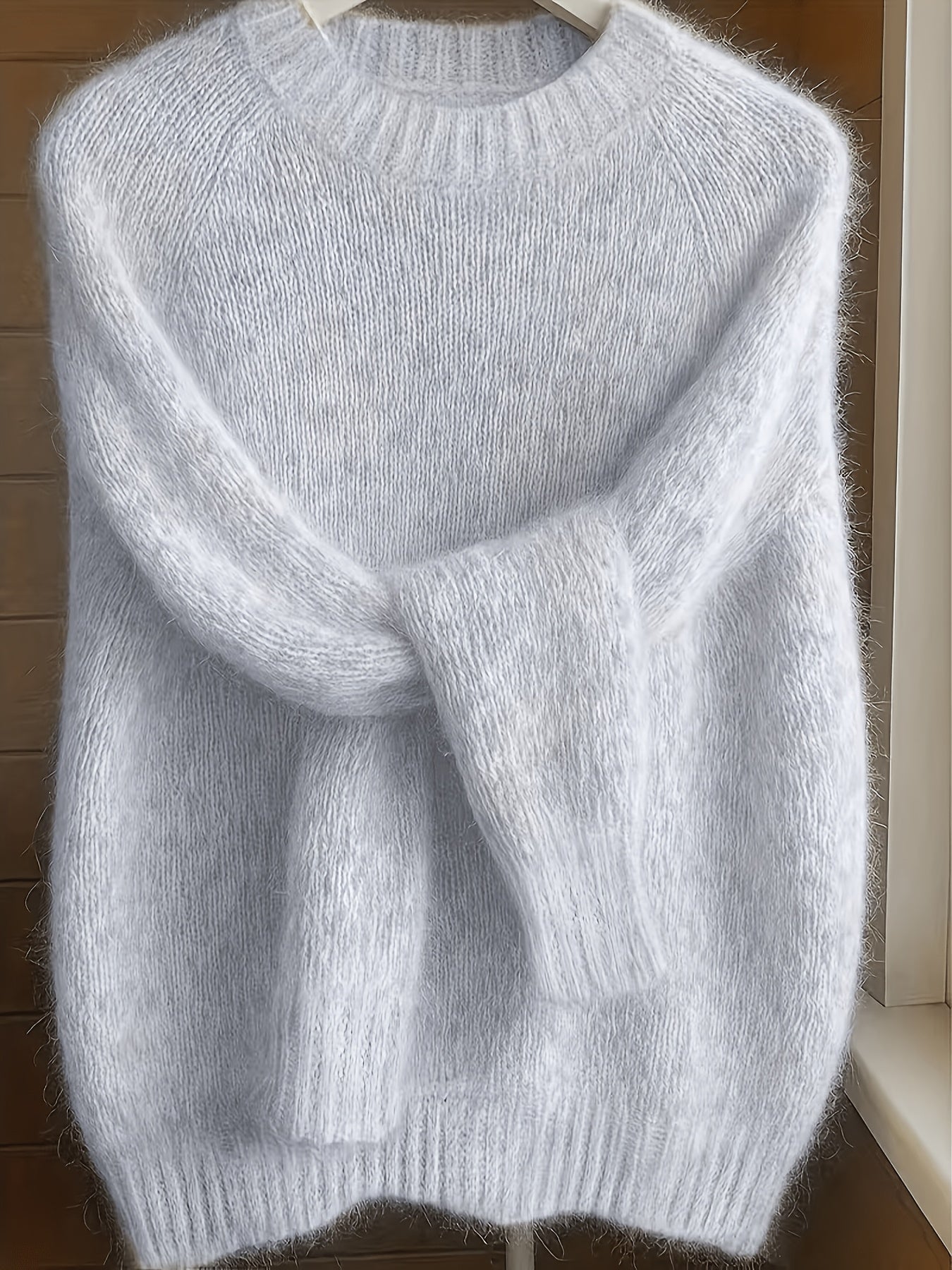Women's French Style Round Neck Sweater | Soft Cozy 100% Polyester Knit Pullover Elegant H-Silhouette Long Sleeve Top for Spring Fall