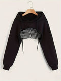 Y2K Hooded Sweatshirt Women Long Sleeve Crop Pullover Drawstring Hood Street Casual Fashion Top Black XS S M L XL XXL