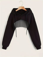 Y2K Hooded Sweatshirt Women Long Sleeve Crop Pullover Drawstring Hood Street Casual Fashion Top Black XS S M L XL XXL