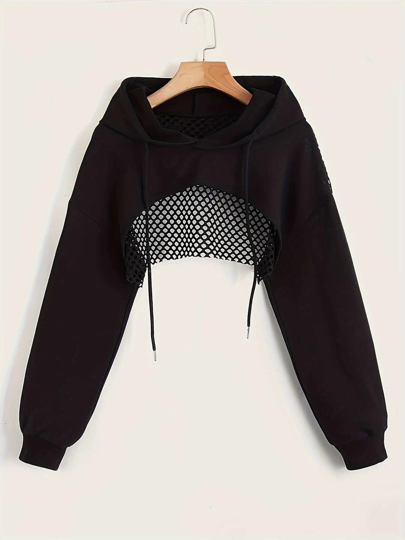 Y2K Hooded Sweatshirt Women Long Sleeve Crop Pullover Drawstring Hood Street Casual Fashion Top Black XS S M L XL XXL