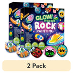Glow in the Dark Rock Painting Kit for Kids Ages 6+ Arts and Crafts Set with 10 Rocks 6 Standard 6 Metallic 5 Glow Paints Brushes Gems Stickers Non-Toxic Birthday Easter Gift Boys Girls