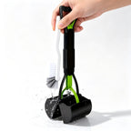 Portable Foldable Dog Poop Scooper with Cleaning Brush - Strong Serrated Clamp Waste Grabber for Yards Lawns & Gravel, No-Dead-Angle Pet Waste Pickup Tool, High-Strength Durable Design