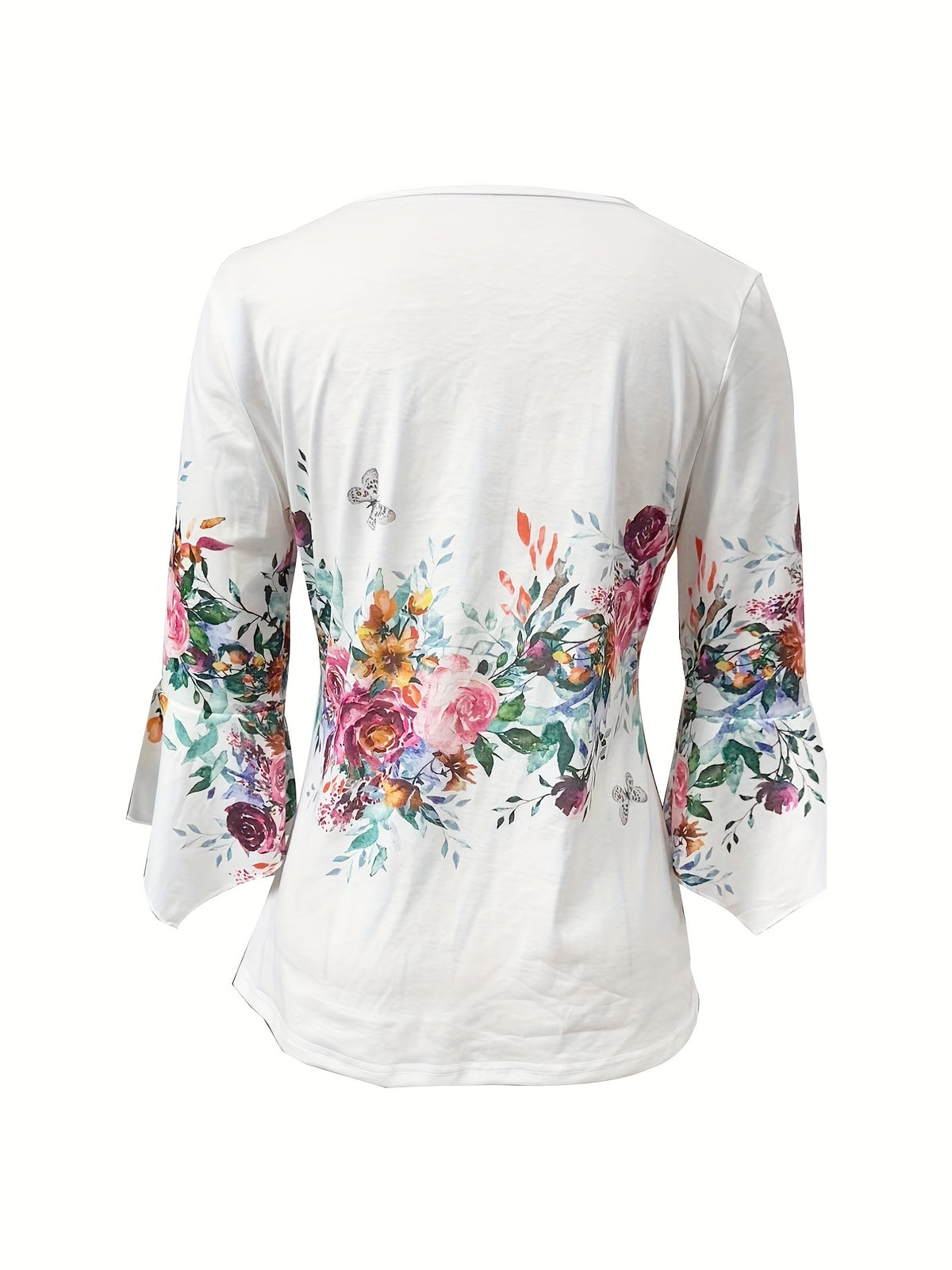Floral Print Button Front Blouse Women Notched V-Neck Spring Summer Top 95% Polyester Vintage Casual Shirt S-XXL