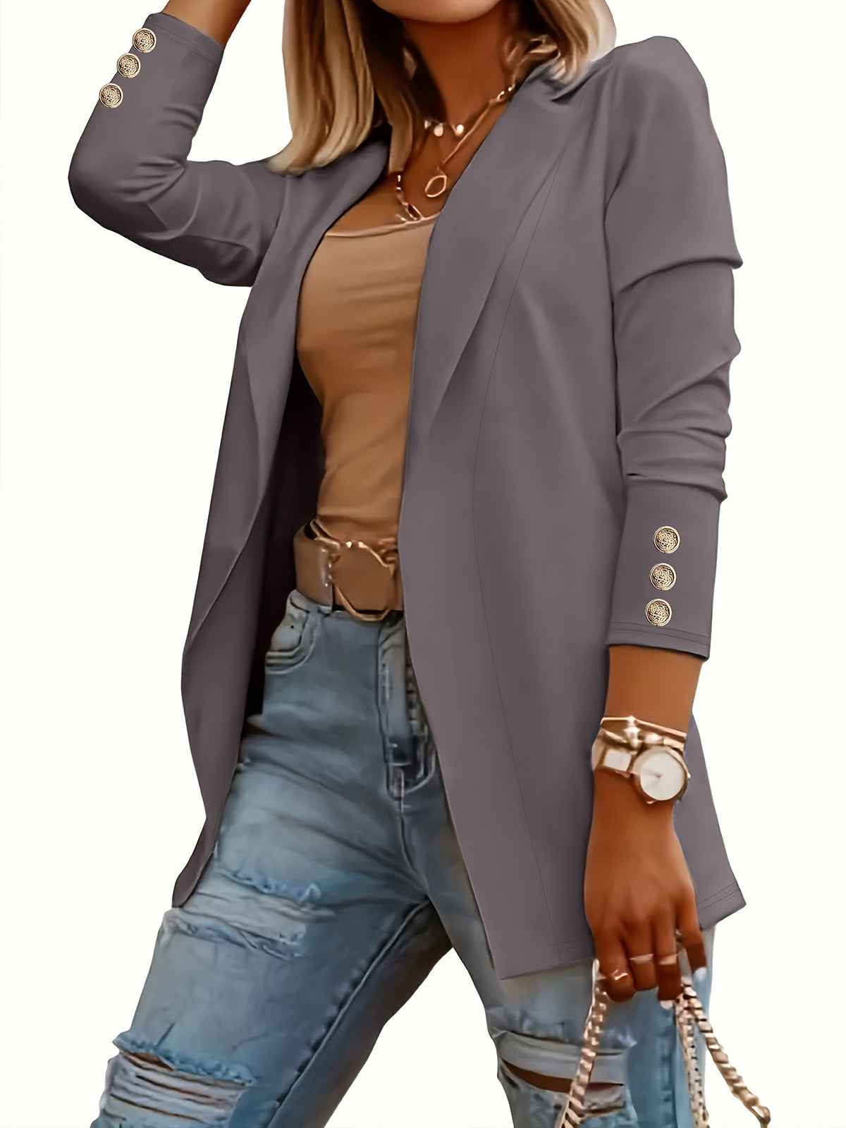 Women's Cardigan Coat Solid Color Midi Length Flap Collar Long Sleeve Decorative Button Open Front Knit Cardigan Sweater Coat
