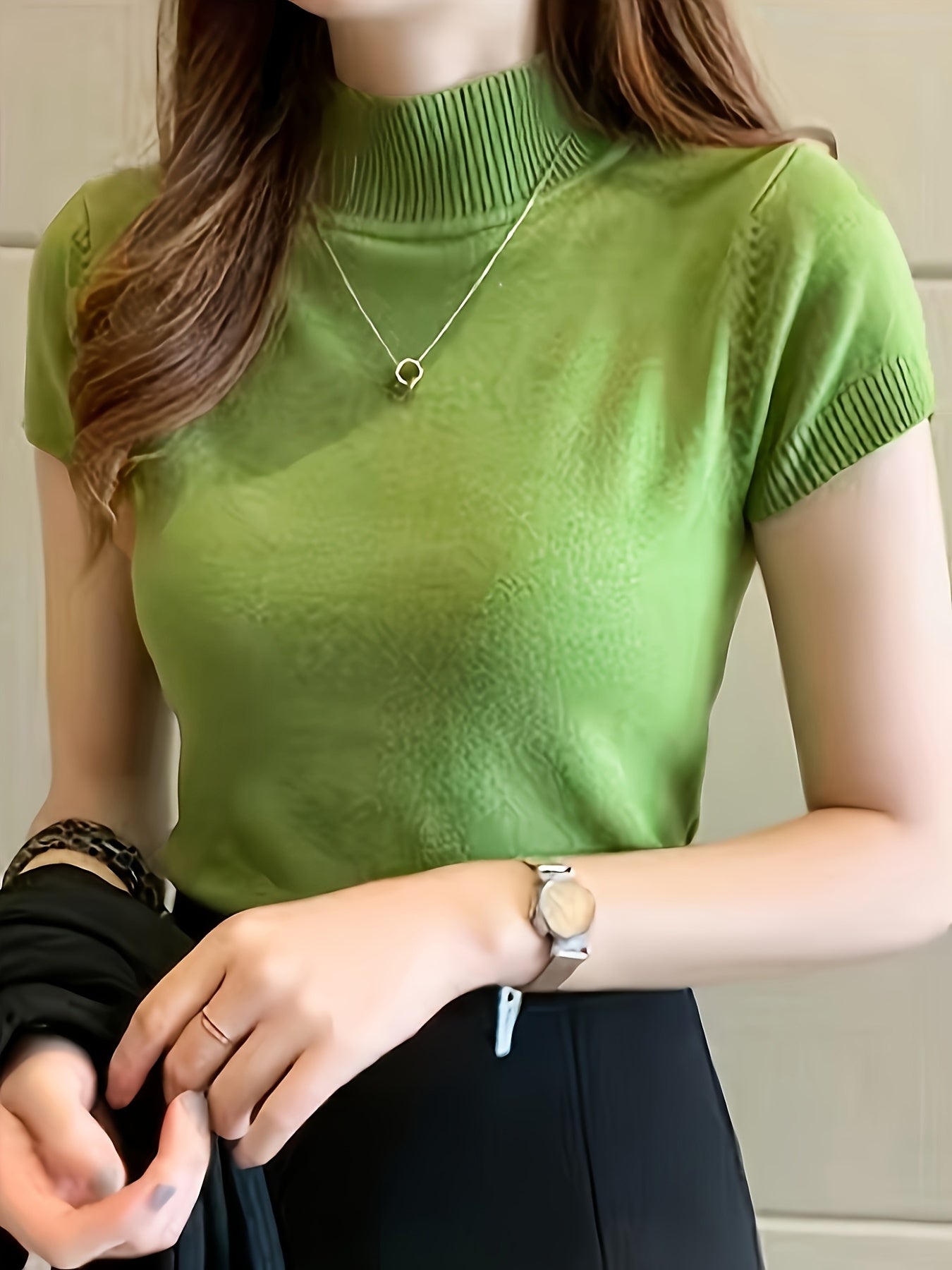 Women's Ice Fiber Half-High Collar Short Sleeve Pullover | Lightweight Cooling Thin Knit Top Versatile Summer Casual Wear