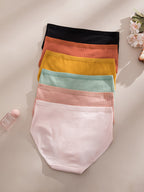 6-Pack Ribbed Thong Panties – Women's Soft Breathable Mid-Waist Triangle Underwear, Rib-Knit Texture, Solid Colors, Maternity-Friendly Everyday Panties