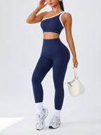 Women's 2-Piece High-Waisted Butt-Lifting Leggings & Sports Bra Set – 90% Polyamide Stretchy Minimalist Yoga Running Workout Outfit with Camisole Top, Solid Color, S-XL