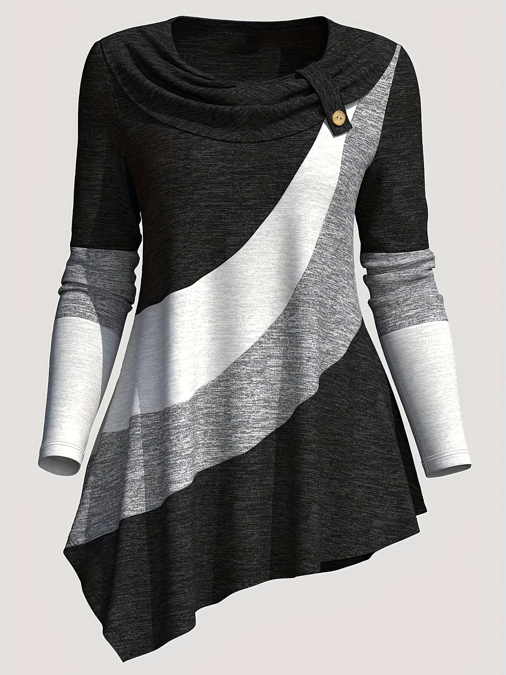 Color Block Patchwork Long Sleeve Top Women Irregular Hem Wide Lapel Knit Casual Spring Fall Black Mixed Colors S M L XL XXL