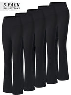 Women's High Waisted Flare Bell Bottom Yoga Pants 5-Pack Tummy Control Full-Length Bootleg Leggings Soft Stretch Wide Leg Pants for Yoga Gym Dance Pilates Year-Round Wear Sizes S-XXL