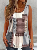 Women's Color Block Geometric Print Sleeveless Tank Top - Casual Round Neck Shirt, Breathable Stretch Fabric, Summer Tops for Women S M L XL