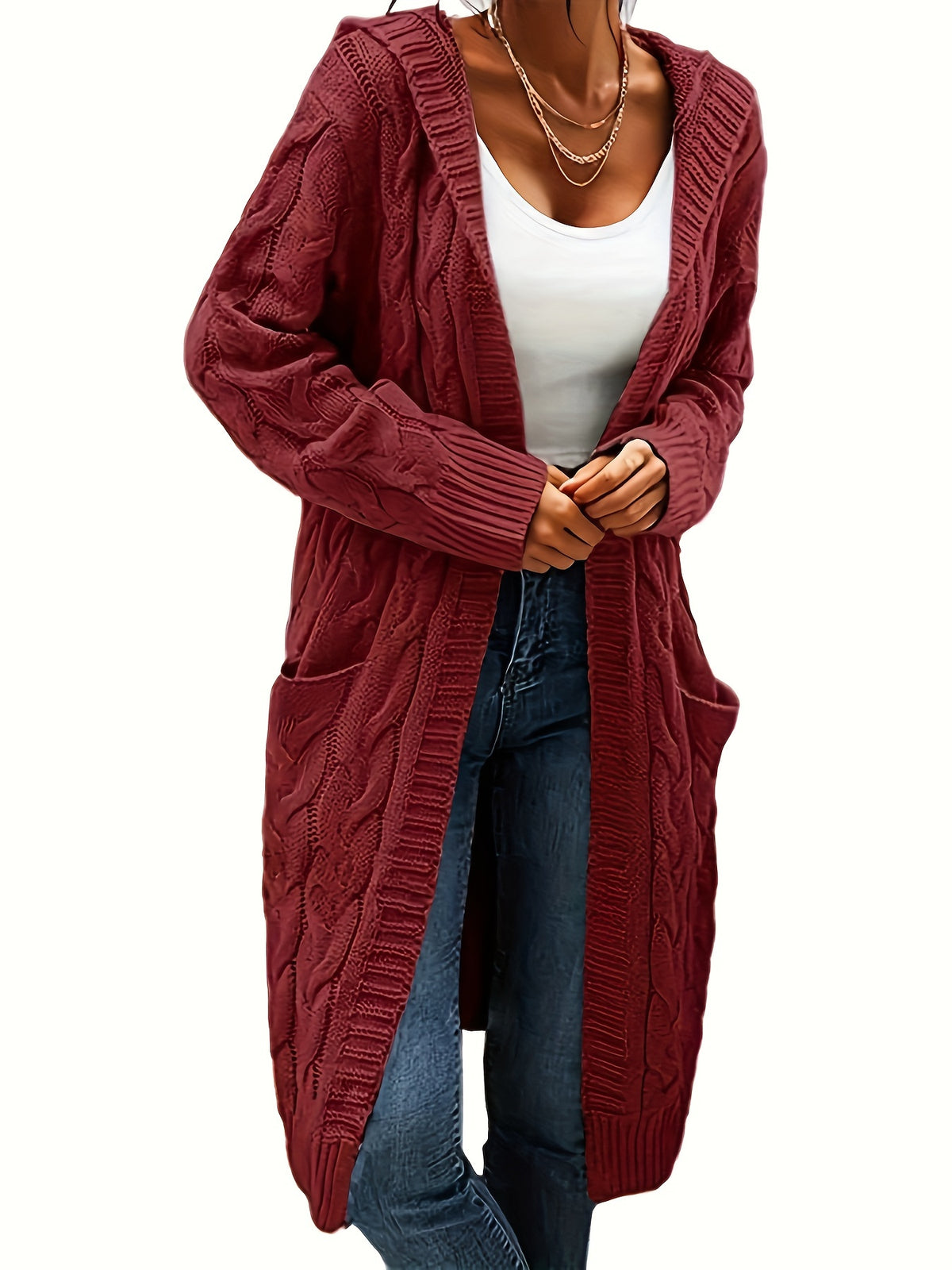Women's Collarless Knit Cardigan – Minimalist Solid Color Polyester Casual Open Layer for Fall & Winter in 19 Colors