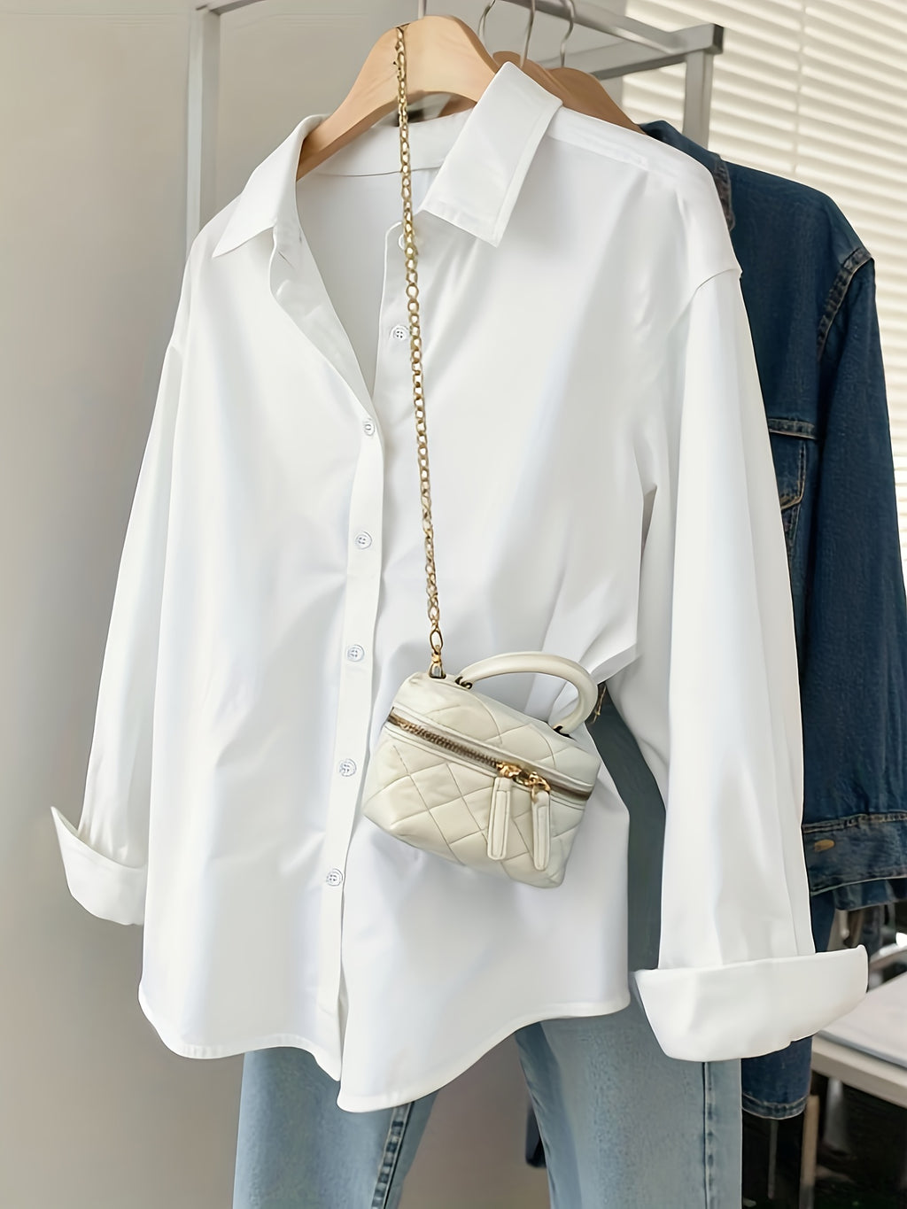 Women's Long Sleeve Button Down Shirts Solid Color Casual Loose Fit Blouse Tops for Women Classic Collar Office Work Shirt