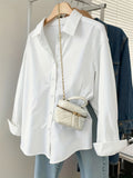 Women's Long Sleeve Button Down Shirts Solid Color Casual Loose Fit Blouse Tops for Women Classic Collar Office Work Shirt