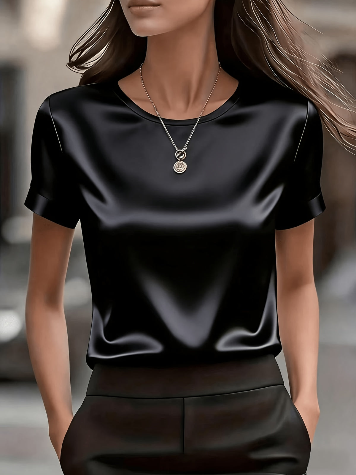 Women's Slim-Fit Elegant Office T-Shirt – Solid Color Formal Fitted Top for Work, Business Casual & Everyday Professional Style