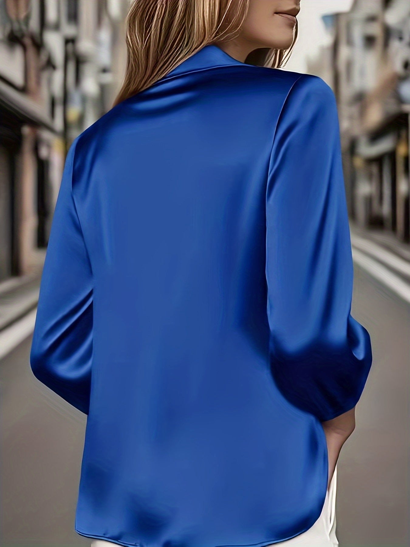 Women's Solid Swing Neck Shirt Loose Stand Up Collar Top Champagne Pink Rouge Blue Burgundy Sizes S M L XL XXL Casual Blouse