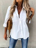 Women's Button-Up Long Sleeve Shirt Solid Color Lapel Collar Elegant Work Blouse Lightweight Casual Top White Black Red Khaki Blue Apricot S M L XL XXL