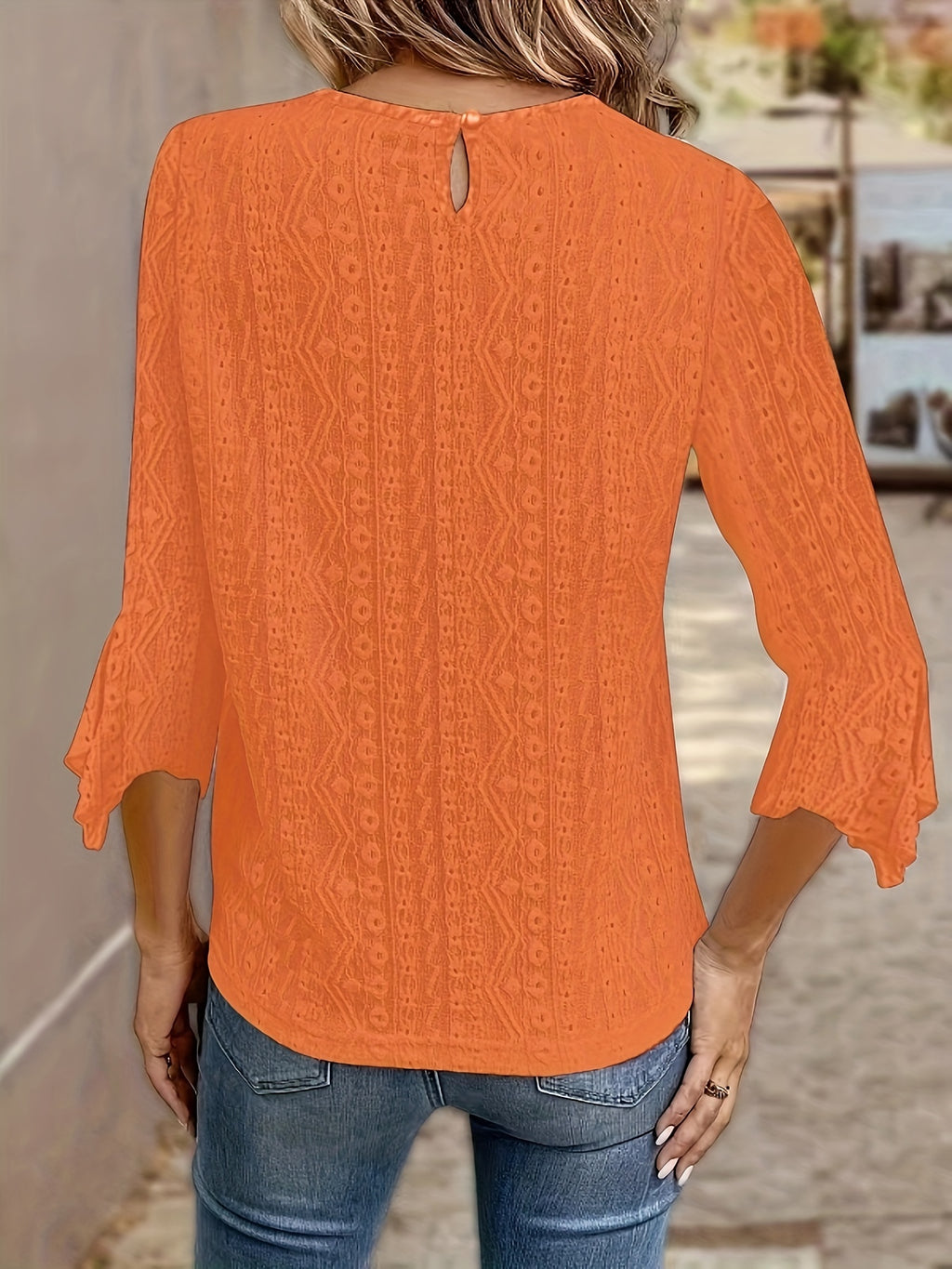 Women's Contrast Lace Trim Long Sleeve Blouse – Sexy Semi-Sheer Round Neck Elegant Pullover Top for Spring Summer Fall in Black, White & Orange-Red