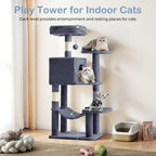 44-Inch Cat Tree Tower with Condo & Hammock – Natural Sisal Scratching Posts, Multi-Level Perches & Pet House for Indoor Cats, Available in Beige, Gray, Pink & Black/Red