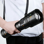 Rechargeable LED Tactical Flashlight 1500 Lumens with Adjustable Zoom, Shoulder Strap, 4 Modes for Camping, Hunting, Farm Inspection & Emergency Outdoor Use