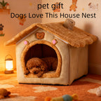 Cute House Dog Bed for Small Dogs - Warm Winter Plush Thick Cushion Pet House Bed for Teddy Chihuahua Pomeranian Bichon Schnauzer Bulldog, Indoor Dog Room Cozy Sleeping Nest