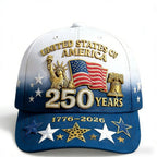 USA 250th Anniversary Patriotic 3D Print Baseball Cap – Statue of Liberty, Liberty Bell & Stars Design, Unisex Adjustable Sun Hat for July 4th, Outdoor Hiking & Commemorative Gift