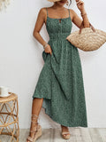 Women's Sleeveless Spaghetti Strap Summer Dress All-Over Print Tie Detail Boho Sundress Green Navy Blue Yellow Rose Red S M L XL XXL