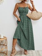 Women's Sleeveless Spaghetti Strap Summer Dress All-Over Print Tie Detail Boho Sundress Green Navy Blue Yellow Rose Red S M L XL XXL