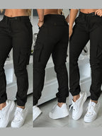 Women's High Waist Cargo Joggers Ankle Pants with Drawstring Pockets Slim Fit Casual Trousers Spring Autumn Black Khaki Grey XS-XL