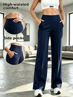 High Waist Tummy Control Wide Leg Pants Women with Pockets - Flowy Straight Leg Trousers, Soft Yoga Athletic Pants for Commute Casual Wear S M L XL