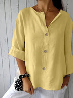 Women's Casual Loose Pullover Shirt - Relaxed Fit Vacation Top with Decorative Button Detail, Lightweight Breathable Fabric for Summer Travel, Beach & Everyday Wear | Multiple Colors S-XXL