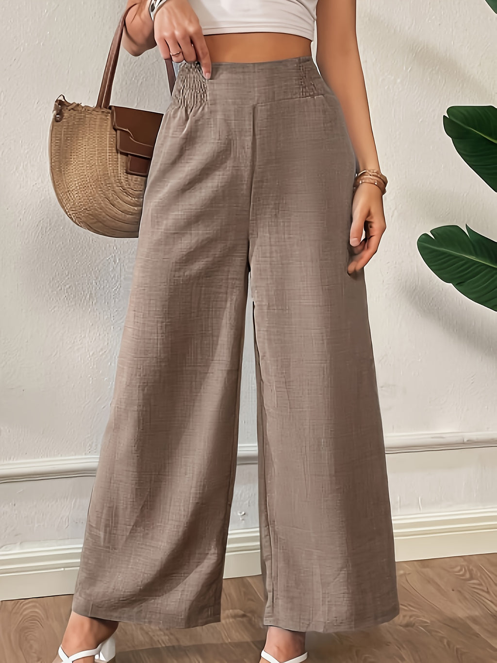 Women's Wide Leg Pants Casual Solid Color Loose Fit Woven Trousers Versatile Trendy Bottoms S M L XL XXL Camel Black Deep Red Coffee