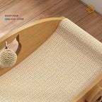Natural Sisal Cat Scratcher Lounge Chair with Hanging Ball Toy – Solid Wood Curved Cat Bed Scratching Pad, Anti-Scratch Kitty Sofa, Furniture Protector for Indoor Cats