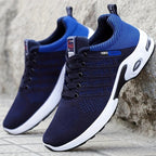 Men's Air Cushion Athletic Sneakers – Breathable Lace-Up Casual Sports Shoes with Slip-Resistant Sole, Black & White or Black Blue, Sizes US 6.5–11.5, Sporty Urban Style