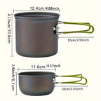 304 Stainless Steel Camping Cookware Set with Foldable Storage – Durable Compact Pot with Knives & Forks Utensils for Outdoor Backpacking Hiking Picnics & Camping, Green & Orange, Lightweight Camp Kitchen Kit