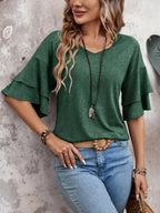 Women's V-Neck Knit T-Shirt Summer Casual Tops Lightweight Polyester Solid Color Tee Green Black Blue Grey Khaki Coffee S-XXL