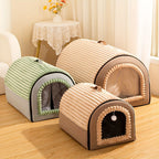Foldable Dog Bed Cave 2-in-1 All Season – Fully Enclosed Covered Pet House with Handle, Soft Fluffy Non-Slip Washable Nest for Large, Medium & Small Dogs and Cats – Free Drool Bib – Velora