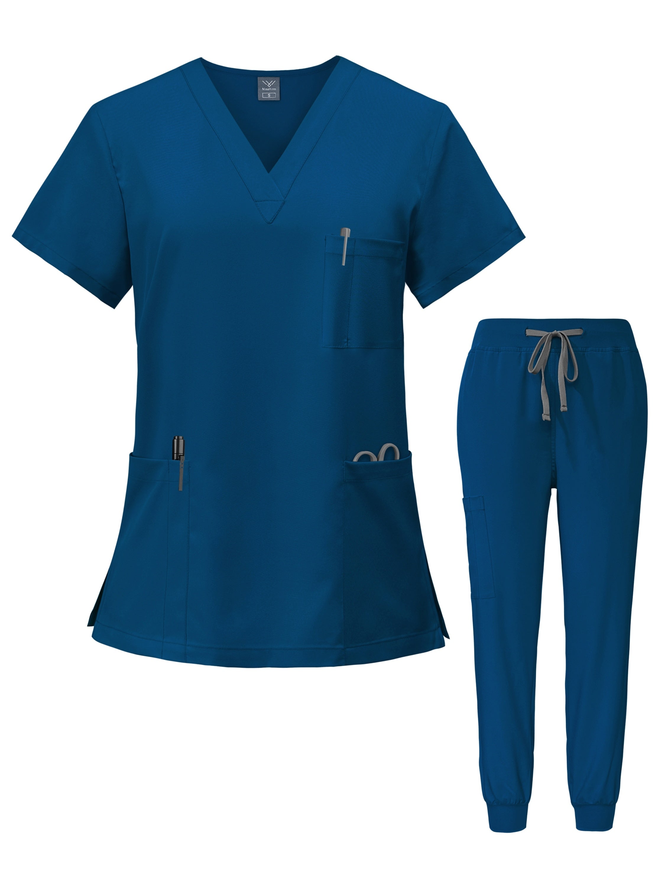Nurse Scrubs Set – V-Neck Top & Jogger Pants Uniform for Nursing, Medical, Dental & Hospital Healthcare Workers, Solid Color Workwear with Pockets