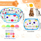 Interactive Cat Toy Set with 110 Balls - 100 Toy Balls & 10 Bell Balls with Cat Fence, Indoor Cat Entertainment & Exercise Kit, Random Color Ball Assortment (Fence Set)