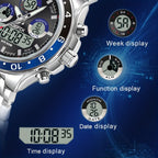 Men's Vintage Business Chronograph Watch with Steel Band – Dual Movement Waterproof Wristwatch with Band Adjustment Tool Father's Day Birthday Gift for Men