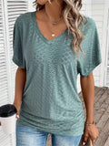 Women's V-Neck Ruffle Short Sleeve Top Casual Summer Blouse Solid Color Micro Stretch Knit Dark Cyan Black Pink Yellow Purple Red Rose Red S-XXL