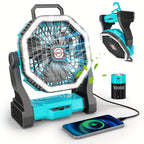 Rechargeable Portable Camping Fan with LED Light & Hanging Rope - 4-Speed USB Battery Powered Tent Fan for Outdoor Travel Indoor Home