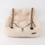 Cozy Plush Dog Car Seat Booster - Safe Portable Polyester Pet Booster Seat for Secure Travel, Soft Dog Bed for Car, S & M Sizes, Beige, Small & Medium Dogs and Cats