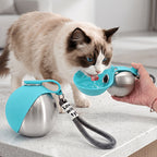 Stainless Steel Pet Travel Water Bottle – 9.6oz Leak-Proof Dog & Cat Drinking Bottle with Foldable Bowl for Outdoor Hiking Walking Camping, 304 Steel, Blue & Pink