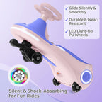 2-in-1 Rechargeable Ride-On Wiggle Car Pedal-Operated Swing Toy 2 Speeds Anti-Rollover Flashing Wheels 130 Lbs Capacity Kids Ages 3 and Up Birthday Christmas Halloween Gift Purple Yellow Red