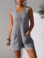Women's Waffle Jumpsuit Sleeveless Romper with Pockets & Buttons Summer Casual One-Piece Outfit Shorts Loose Fit S M L XL XXL Grey Pink Purple Blue Yellow