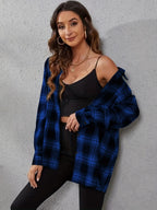 Plaid Gingham Print Button Front Shirt Women Casual Lapel Long Sleeve Split Cuff Loose Top Blouse XS-XXL