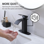 Waterfall Bathroom Sink Faucet Single Handle Hot & Cold - Universal 1 or 3 Hole Countertop Mount, RV Vanity Faucet with Water Supply Hose, Modern Design in Black, Black Gold & Silver