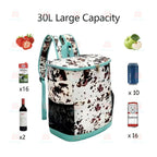 Insulated Cooler Backpack 30 Can Leopard Print with Mesh Pockets & Adjustable Straps - Leakproof Nylon Cooler Bag for Beach Camping Picnic Hiking Travel Daily Use