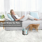 NPET WF210 Stainless Steel Cat Water Fountain 50oz – Ultra Quiet Automatic Pet Water Dispenser with LED Light, Visible Water Window & Dishwasher Safe 304 Steel, Optional Filter Bundles for Cats Dogs